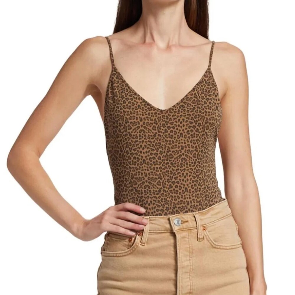 Re/Done Cami Bodysuit cotton leopard print backless womens Brown small going out